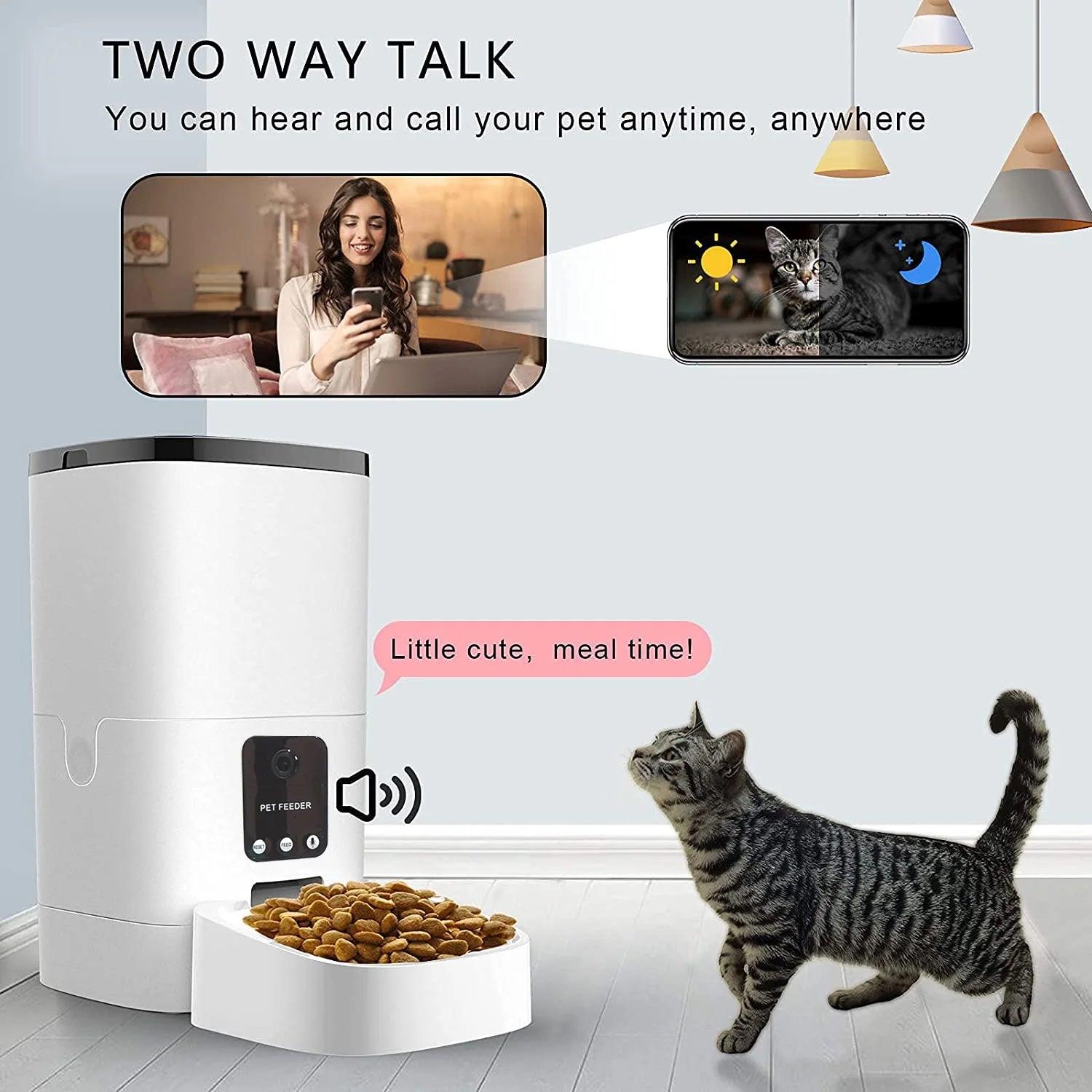 Pet Feeder,6L Automatic Pet Feeder for Cats and Dogs,1080P Camera,App Control,Voice Recorder,Timed Feeder for Schedule Feeding, Dual Power Supply,Wifi Pet Food Dispenser with App Control - CasaClick