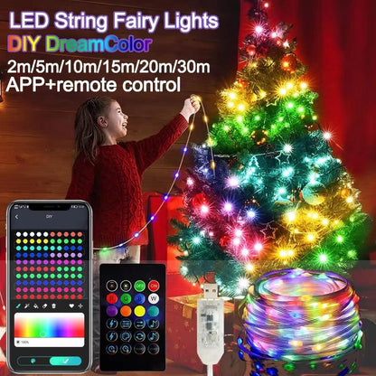 Dreamcolor Rgb Led Strip WS2812B Bluetooth Smart String Fairy Lights Christmas Garland Light Waterproof for Party Curtain Room - CasaClick