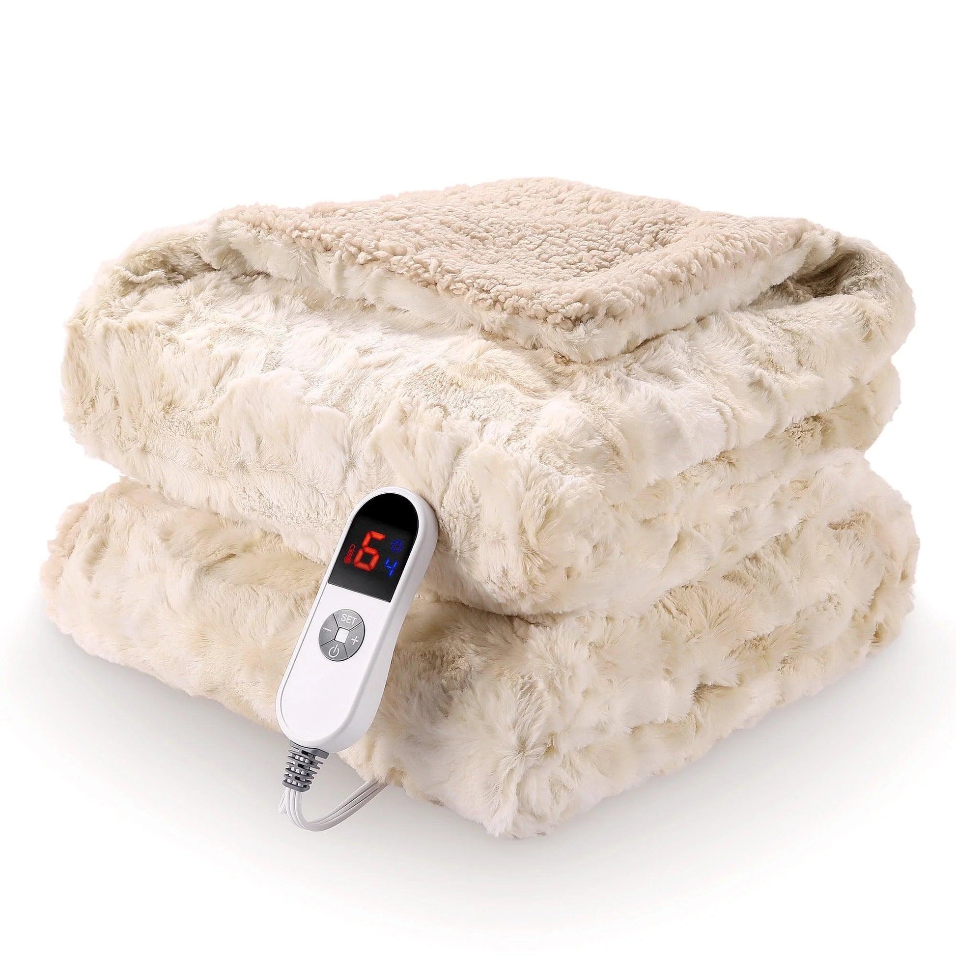 Electric Throw Blanket 50" X 60", Soft Faux Fur Heated Blanket with Large LED Display, 6 Heating Levels, 4 Hours Timer, Machine Washable - Tie-Dye off White - CasaClick