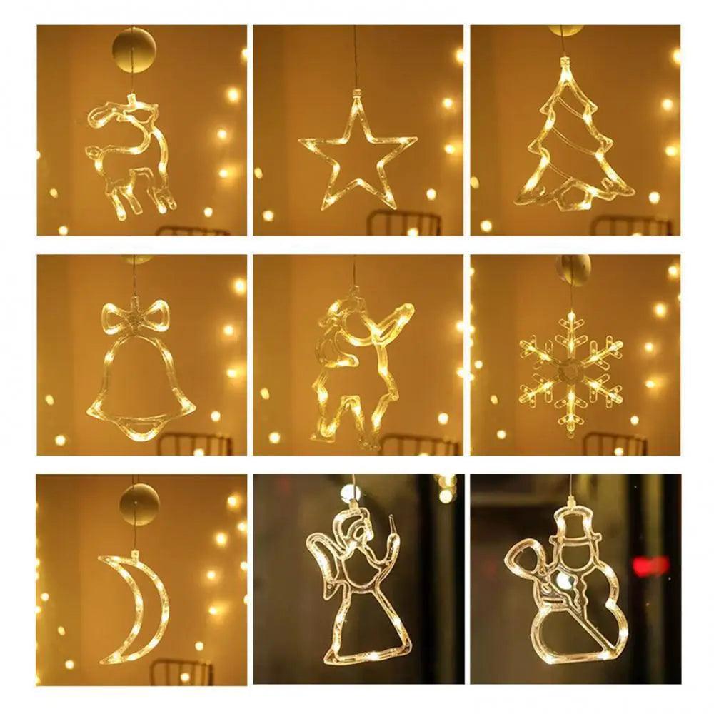 Christmas Star Lights Holiday Window Decoration Christmas LED Star Bell Snowman Santa Suction Cup Fairy Light Home Window Decor - CasaClick