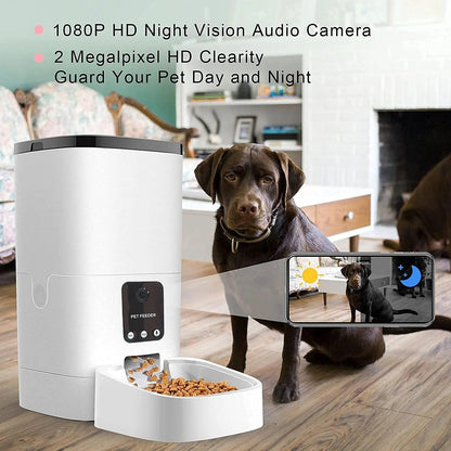 Pet Feeder,6L Automatic Pet Feeder for Cats and Dogs,1080P Camera,App Control,Voice Recorder,Timed Feeder for Schedule Feeding, Dual Power Supply,Wifi Pet Food Dispenser with App Control - CasaClick