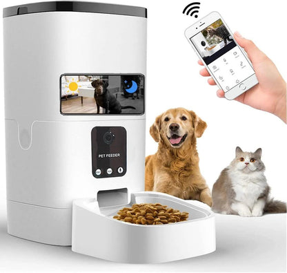 Pet Feeder,6L Automatic Pet Feeder for Cats and Dogs,1080P Camera,App Control,Voice Recorder,Timed Feeder for Schedule Feeding, Dual Power Supply,Wifi Pet Food Dispenser with App Control - CasaClick