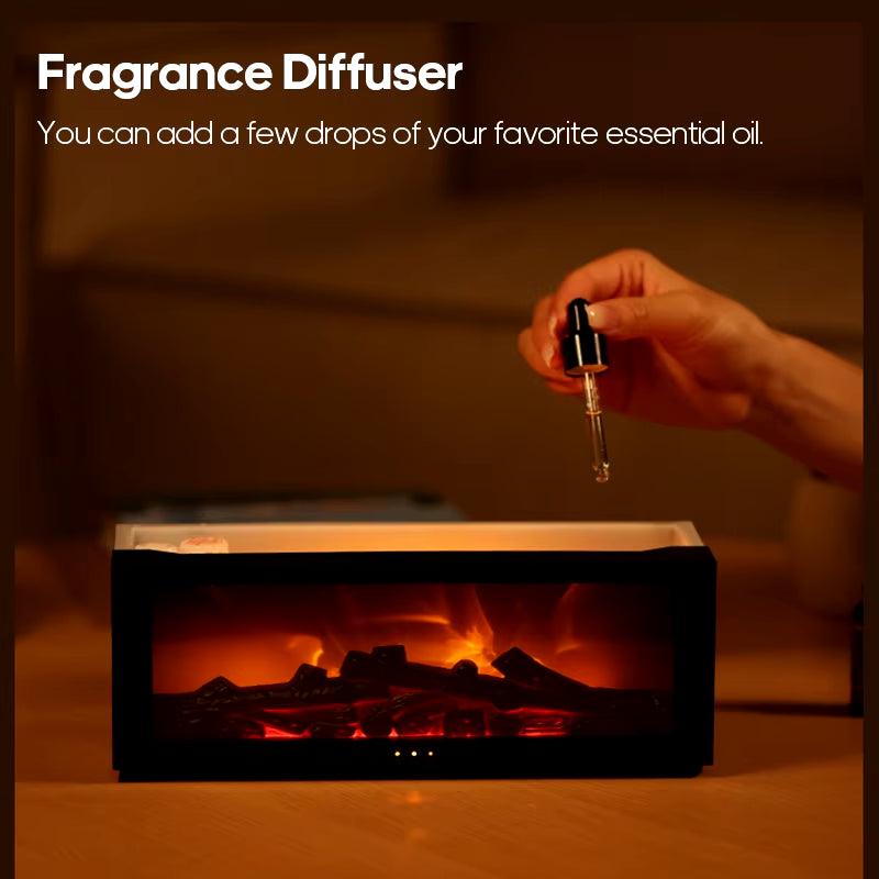 Simulated Fireplace Diffuser Aroma Essential Oil Air Humidifier with Timer Remote & Colorful Night Light for Home Creative Gift - CasaClick