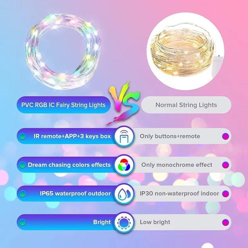 Dreamcolor Rgb Led Strip WS2812B Bluetooth Smart String Fairy Lights Christmas Garland Light Waterproof for Party Curtain Room - CasaClick