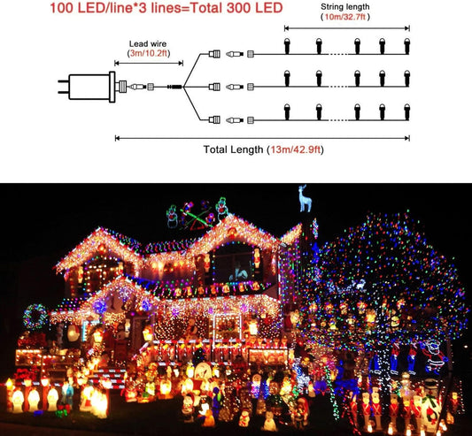 300 LED Christmas Lights Outdoor Waterproof, Multicolor Christmas Tree Lights Plug In, 8 Modes Twinkle Fairy String Lights for Indoor Xmas Wedding Party Garden Decoration - CasaClick