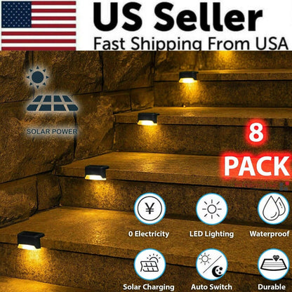 8 Pack New Solar Deck Lights Outdoor Waterproof LED Steps Lamps for Stairs Fence - CasaClick